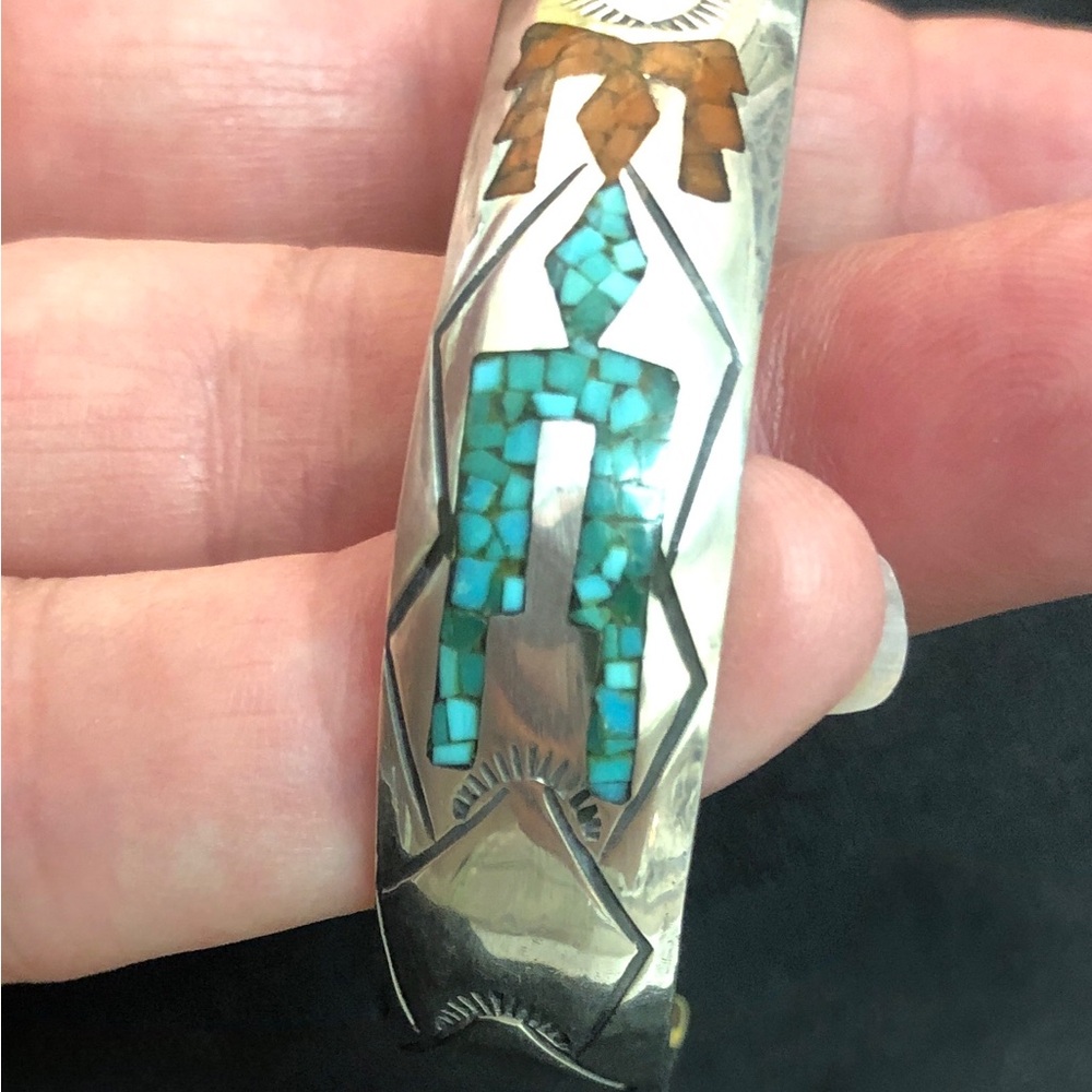 Mother’s Day,Sterling Silver/turquoise/coral cuff bracelet, Signed by theartist. - Picture 13 of 15